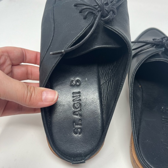 St. Agni navy blue Leather Lace-Up Flats mules - Picture 4 of 5